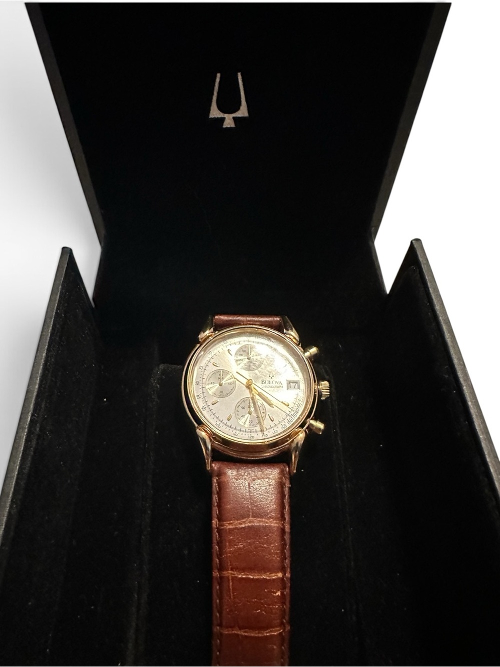 Vintage Bulova BVC302 46121 Gold Plated Chronograph Watch w/ Box